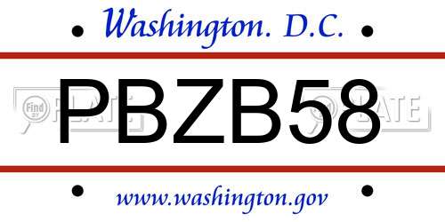PBZB58 District Of Columbia License Plate