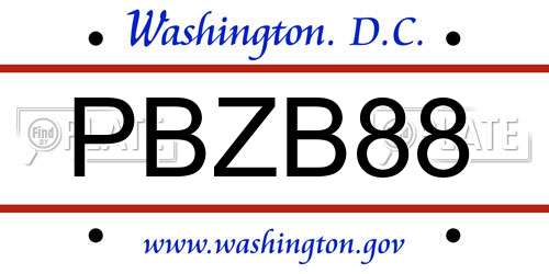 PBZB88 District Of Columbia License Plate