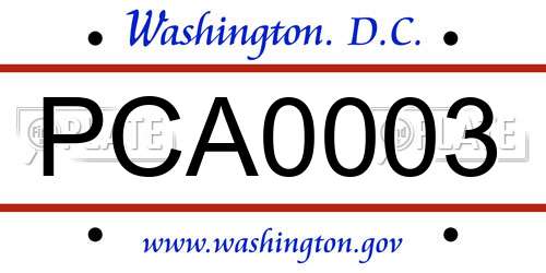 PCA0003 District Of Columbia License Plate