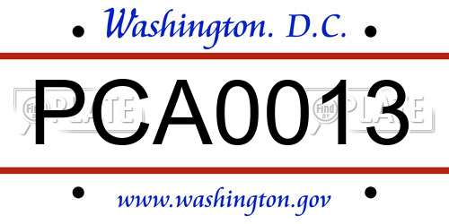 PCA0013 District Of Columbia License Plate