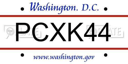 PCXK44 District Of Columbia License Plate
