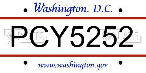 PCY5252 District Of Columbia License Plate