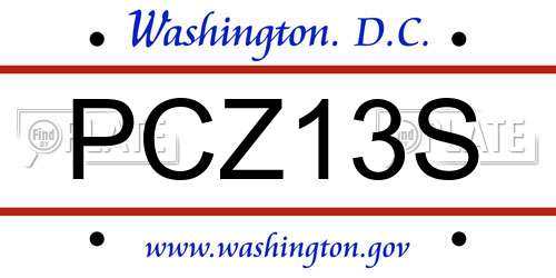 PCZ13S District Of Columbia License Plate