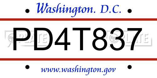 PD4T837 District Of Columbia License Plate