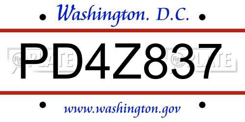 PD4Z837 District Of Columbia License Plate