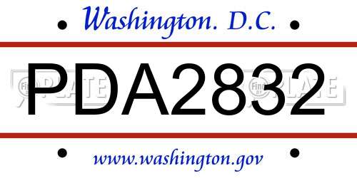 PDA2832 District Of Columbia License Plate