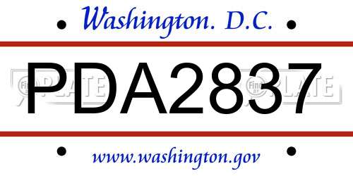 PDA2837 District Of Columbia License Plate