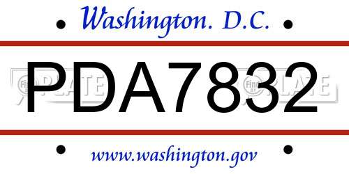 PDA7832 District Of Columbia License Plate