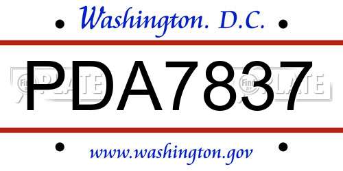 PDA7837 District Of Columbia License Plate