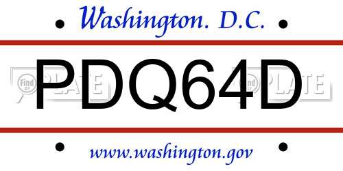 PDQ64D District Of Columbia License Plate