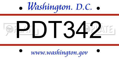 PDT342 District Of Columbia License Plate