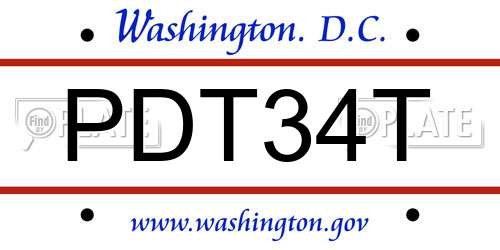 PDT34T District Of Columbia License Plate