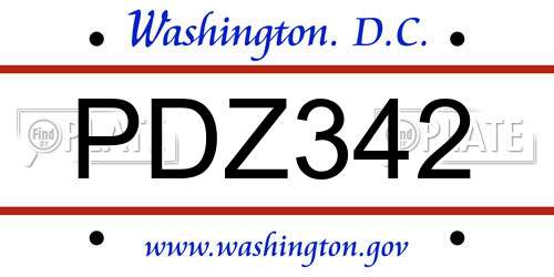 PDZ342 District Of Columbia License Plate