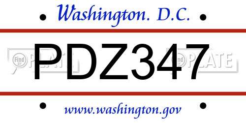 PDZ347 District Of Columbia License Plate