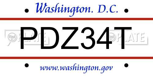 PDZ34T District Of Columbia License Plate