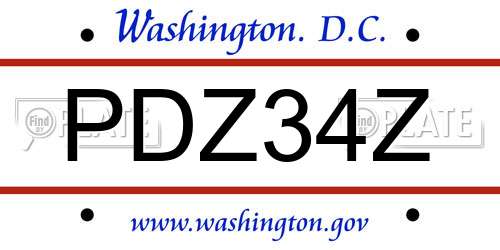 PDZ34Z District Of Columbia License Plate