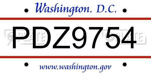PDZ9754 District Of Columbia License Plate