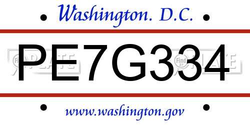 PE7G334 District Of Columbia License Plate