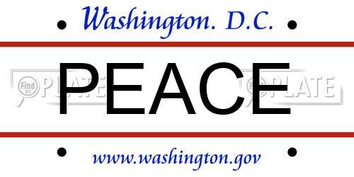 PEACE District Of Columbia License Plate