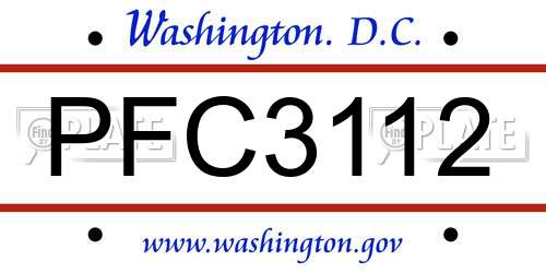 PFC3112 District Of Columbia License Plate