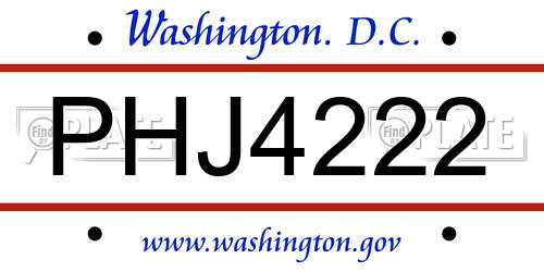 PHJ4222 District Of Columbia License Plate
