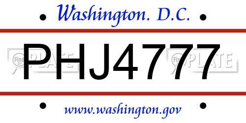 PHJ4777 District Of Columbia License Plate