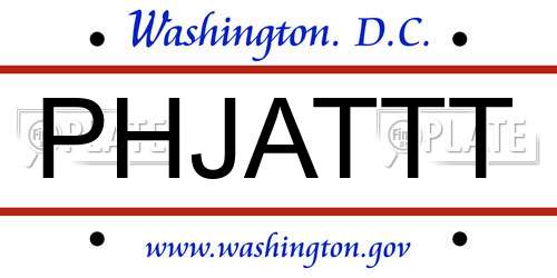 PHJATTT District Of Columbia License Plate