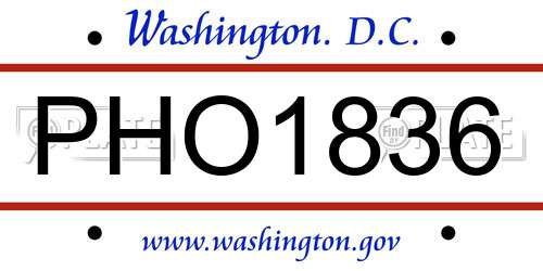 PHO1836 District Of Columbia License Plate