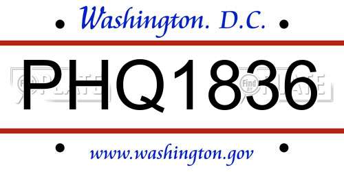 PHQ1836 District Of Columbia License Plate