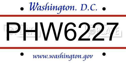 PHW6227 District Of Columbia License Plate