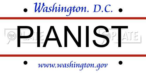 PIANIST District Of Columbia License Plate