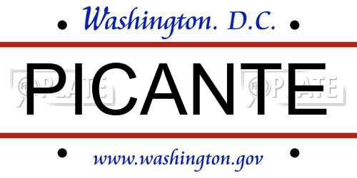 PICANTE District Of Columbia License Plate