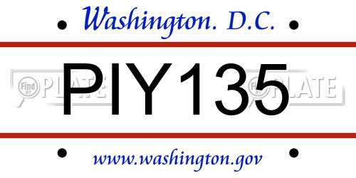 PIY135 District Of Columbia License Plate