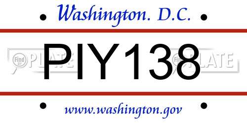 PIY138 District Of Columbia License Plate