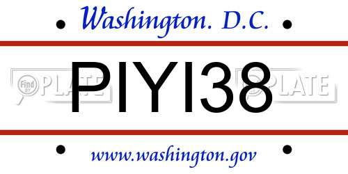 PIYI38 District Of Columbia License Plate