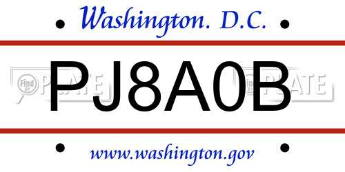PJ8A0B District Of Columbia License Plate