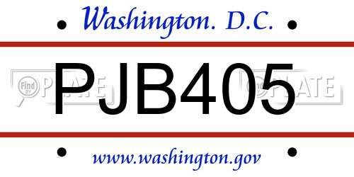 PJB405 District Of Columbia License Plate