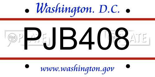 PJB408 District Of Columbia License Plate