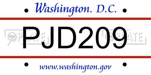 PJD209 District Of Columbia License Plate