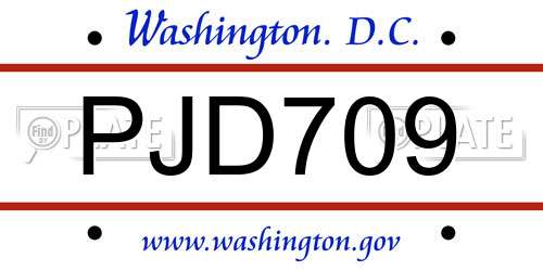 PJD709 District Of Columbia License Plate