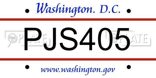 PJS405 District Of Columbia License Plate