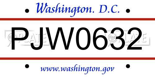 PJW0632 District Of Columbia License Plate