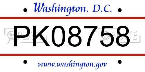 PK08758 District Of Columbia License Plate