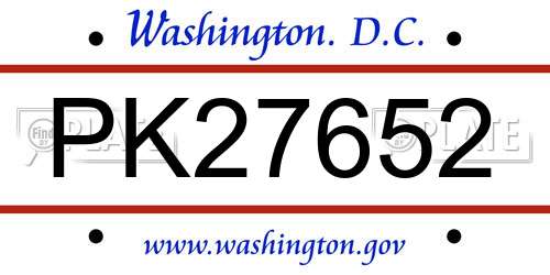 PK27652 District Of Columbia License Plate