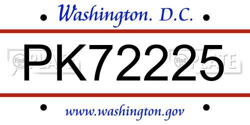PK72225 District Of Columbia License Plate