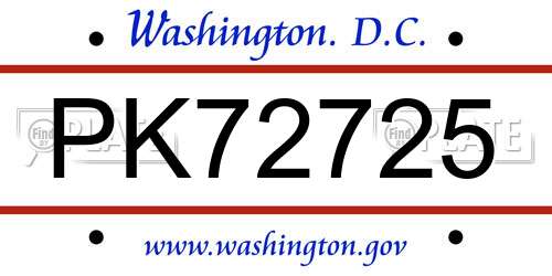 PK72725 District Of Columbia License Plate