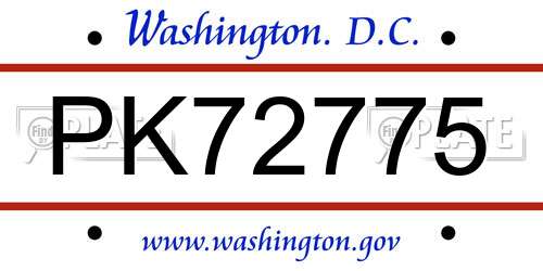 PK72775 District Of Columbia License Plate