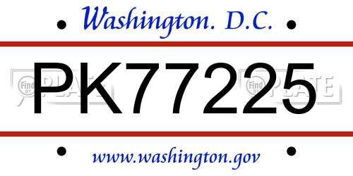 PK77225 District Of Columbia License Plate