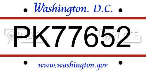 PK77652 District Of Columbia License Plate