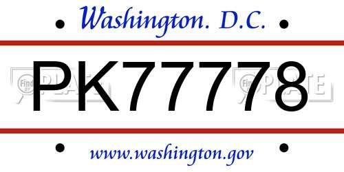 PK77778 District Of Columbia License Plate